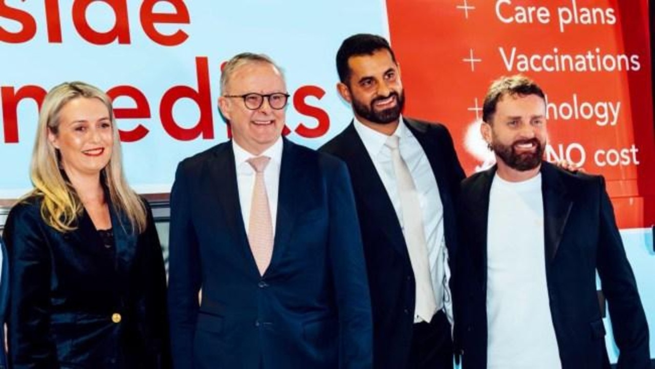 Jodie Haydon (l to r), Anthony Albanese, Daniel Nour and Andrew Parker. Mr Parker is understood to have personally handled the PM’s Qantas flight upgrades. Picture: Linkedin