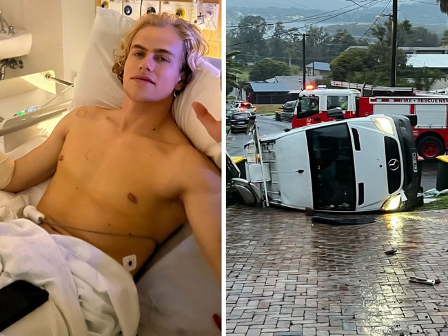 A young Aussie man and his beloved pooch were involved in a horrific incident when the 25-year-old’s van flipped during a dark and wet morning.