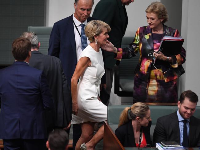 Julie Bishop departs the chamber after announcing she will not be contesting the seat of Curtin in the upcoming 2019 Federal Election. Picture: AAP