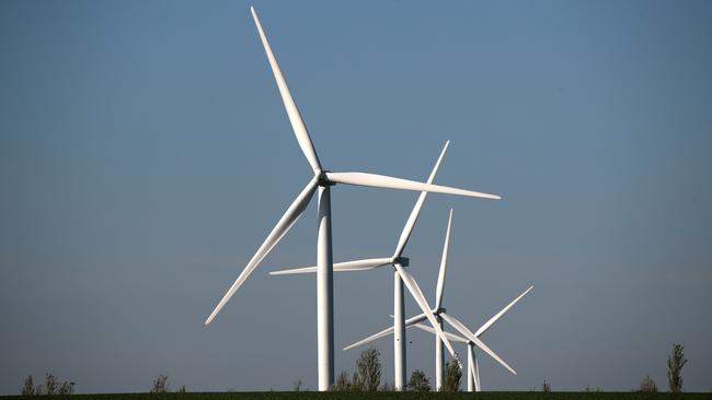 CHELVESTON, ENGLAND - APRIL 22: Wind turbines at Chelveston, Northamptonshire on April 22, 2020 in Chelveston, England. (Photo by David Rogers/Getty Images)