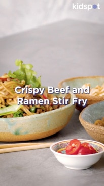 Crispy beef and ramen stir fry