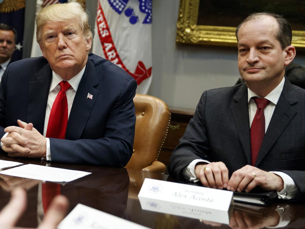 US President Donald Trump, left, and Labor Secretary Alexander Acosta. Picture: AP