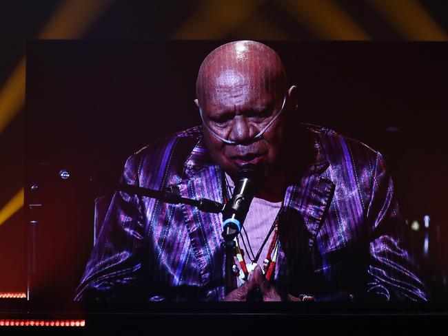 Hall of Fame inductee Archie Roach performs via video link at the 2020 ARIA Awards. Picture: Getty Images