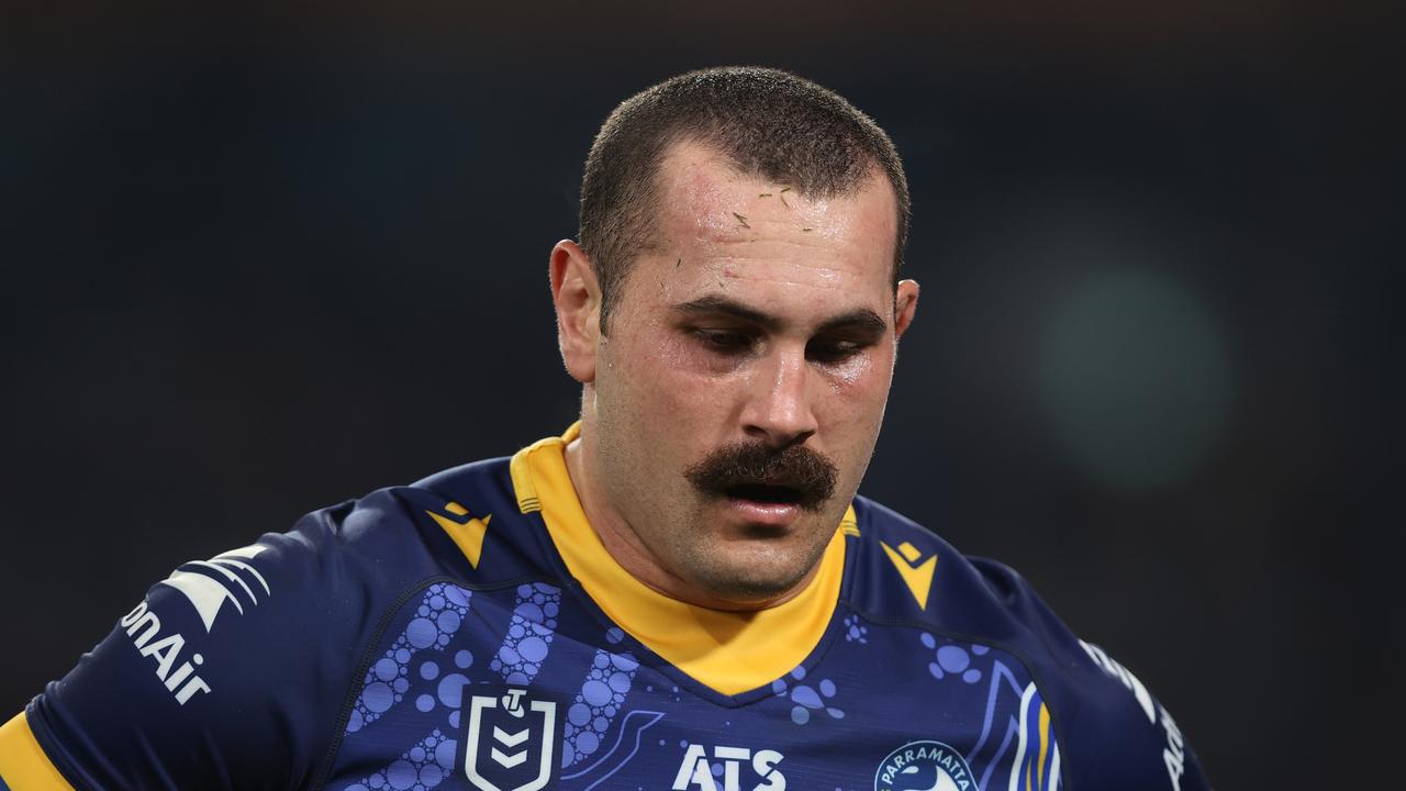 SYDNEY, AUSTRALIA - MAY 25: Reagan Campbell-Gillard of the Eels looks on during the round 12 NRL match between South Sydney Rabbitohs and Parramatta Eels at Accor Stadium on May 25, 2024 in Sydney, Australia. (Photo by Jason McCawley/Getty Images)