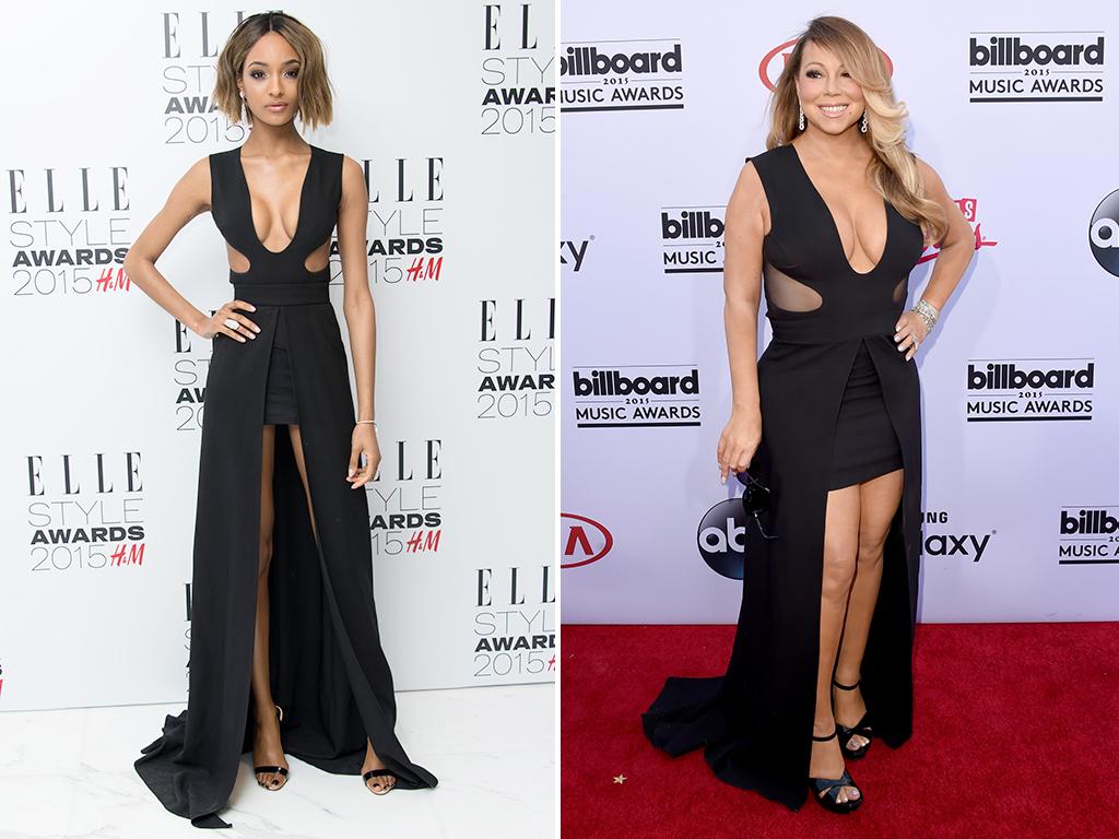 Diva Mariah Carey ever the fan of flashing ample flesh wore this Tom Ford cutout number, the same one worn by model Jourdan Dunn in February.