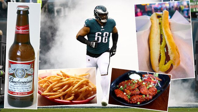 Budweiser, fries, hot dogs, buffalo wings and even an Aussie Jordan Mailata lining up in the big game: what's not to love about the Super Bowl – even before the halftime entertainment. Pictures: Supplied