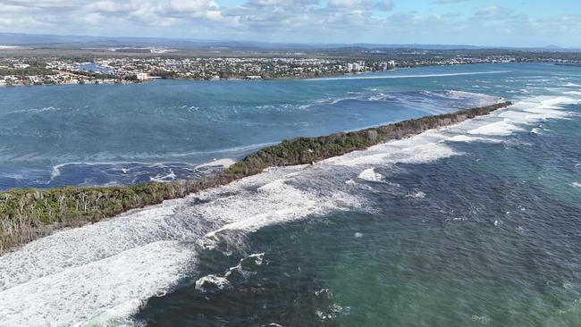 The narrow section of Bribie Island where water has flowed through. Picture: Shane T Reynolds