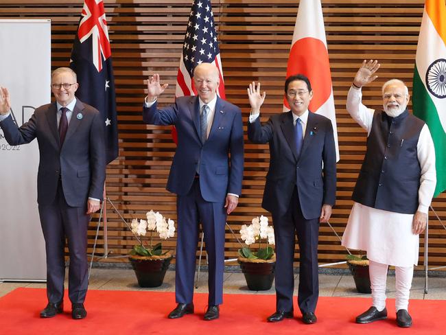 Australian Prime Minister Anthony Albanese with Joe Biden, Fumio Kishida, and Narendra Modi. Picture: AFP.