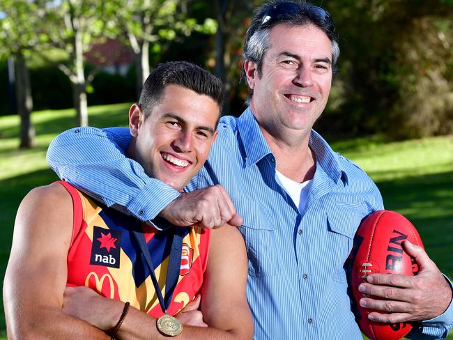 Jack Graham and his father Jeff, who played for West Torrens. Picture Mark Brake