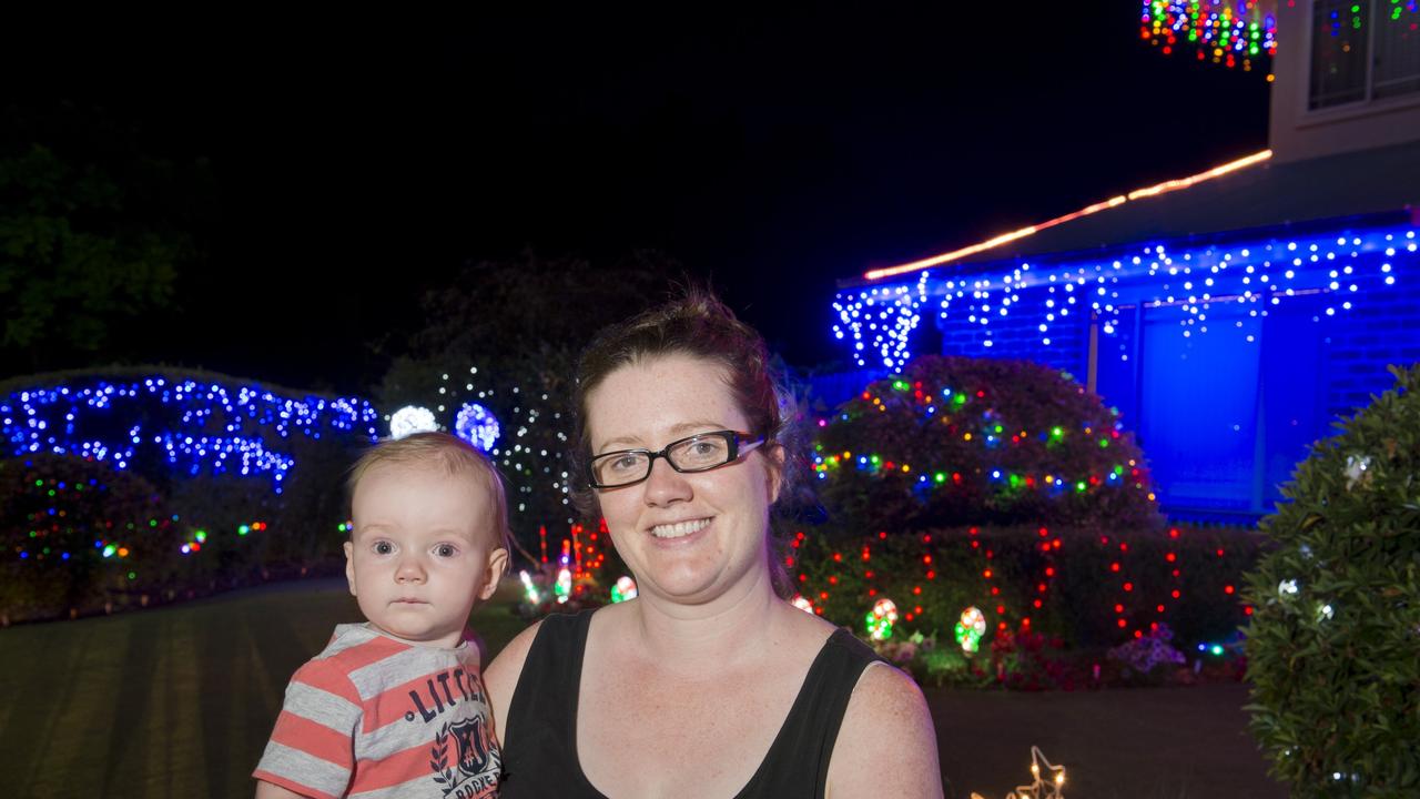 Leo Hasted with mum Chelsea Hasted checks out the Christmas lights displays in Audrey Crt, Friday, December 11, 2015. Photo Kevin Farmer / The Chronicle