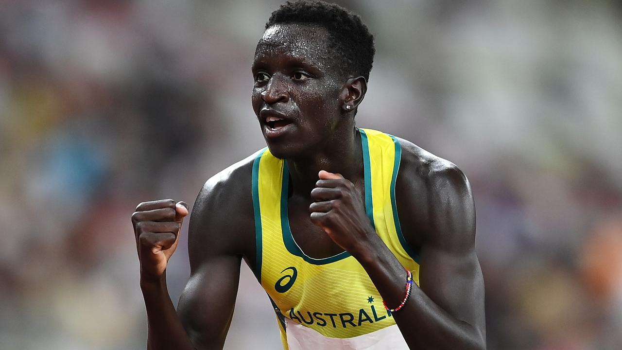 TOKYO, JAPAN - AUGUST 01: Peter Bol of Team Australia reacts after competing in the Men's 800 metres Semi-Final on day nine of the Tokyo 2020 Olympic Games at Olympic Stadium on August 01, 2021 in Tokyo, Japan. (Photo by Matthias Hangst/Getty Images)