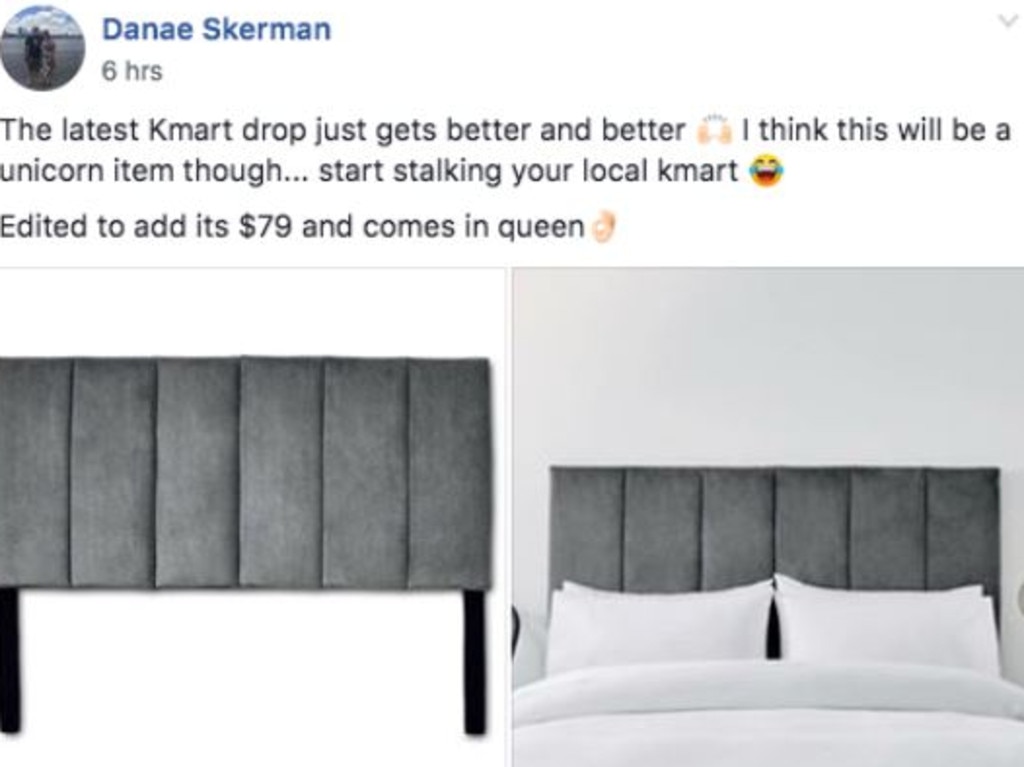 Kmart’s new grey velvet bedhead is causing a buzz, with the ‘unicorn’ item set to sell out quickly. 