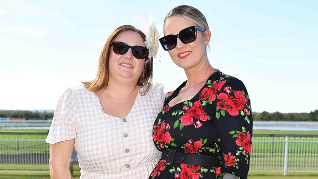 Amy Brookes and Bec Wilson at Coast to Coast Raceday, Corbould Park. Picture: Patrick Woods.