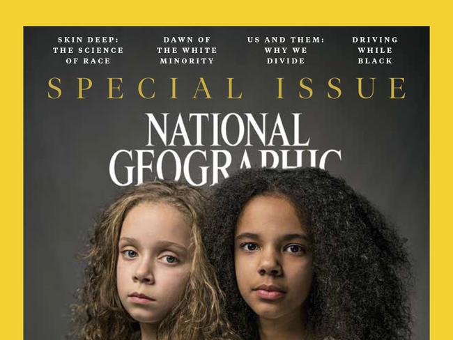 In this image provided by National Geographic, the cover of the April 2018 issue of National Geographic magazine, a single topic issue on the subject of race. (National Geographic via AP)