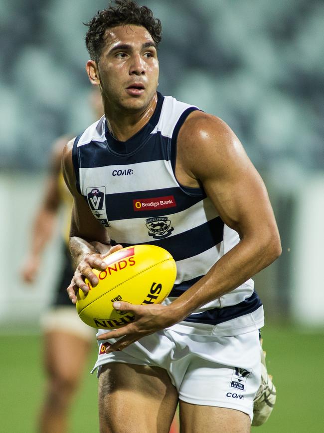 Nakia Cockatoo in action for Geelong’s VFL team. Picture: Arj Giese