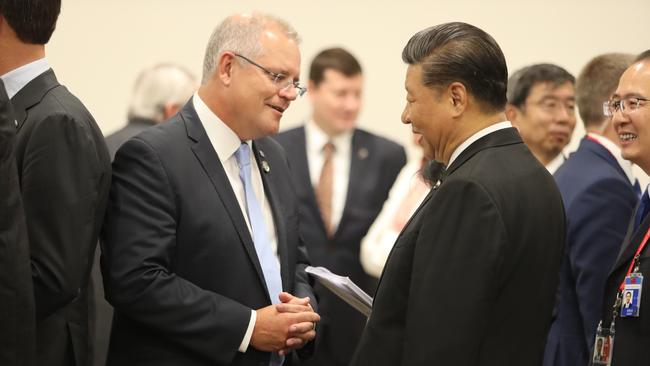 Meeting of the minds ... Scott Morrison with Chinese president Xi Jinping at G20 in Osaka last year. Picture: Adam Taylor/PMO