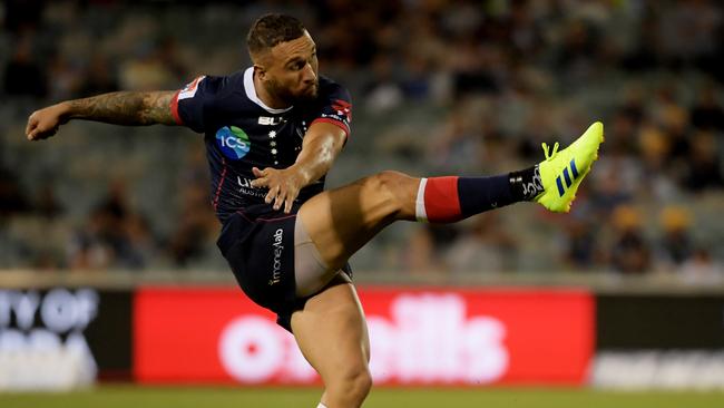 The Melbourne Rebels’ Quade Cooper converts a try against the Brumbies during round one. Picture: Getty Images