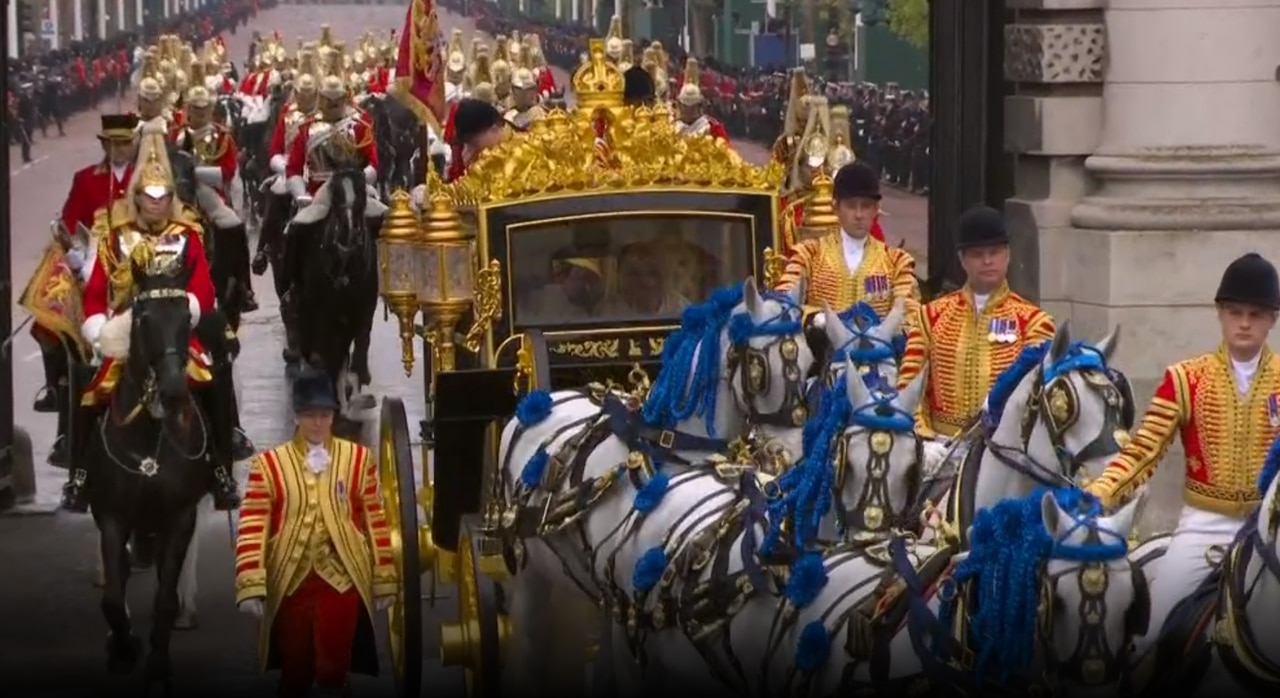 Huge crowds have gathered along the processional route to the Abbey. Picture: Sky News