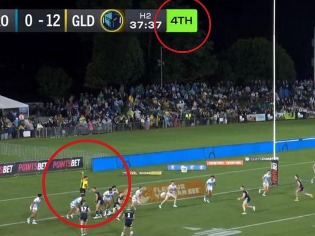 Referee calls last after just a four tackle set. Picture: Fox League