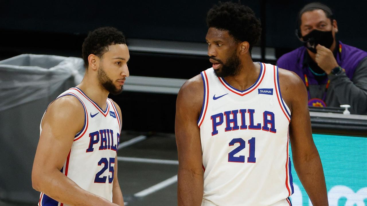 Philadelphia 76ers star Joel Embiid (right) hopes Ben Simmons will stay with the team. Picture: Christian Petersen/Getty Images North America/AFP)