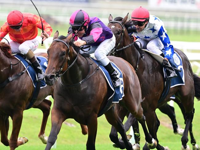 All Inclusive ridden by Ryan Maloney for David Vandyke wins the Tattersall's Life Members QTIS Jewel Prelude 2YO Colts and Geldings Plate over (1110m) at Doomben on February 24, 2024. Picture: Grant Peters/Trackside Photography