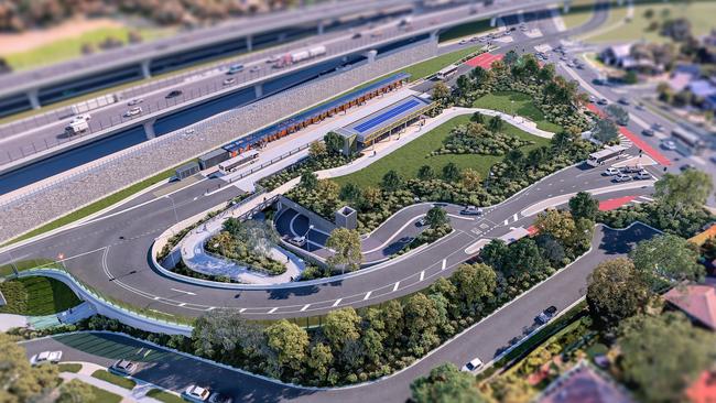 An artist's impression of the tollway and Bulleen Park And Ride. Picture: North East Link Authority.