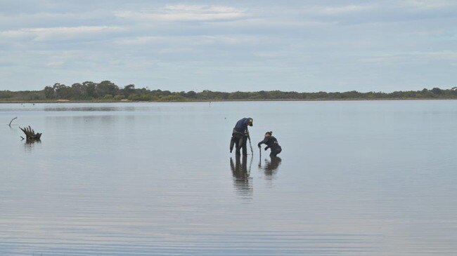 Police divers are scouring Dianas Basin today in a bid to find the murder weapon used to kill Italian tourist Victoria Cafasso almost three decades ago. Pictures: Tasmania Police