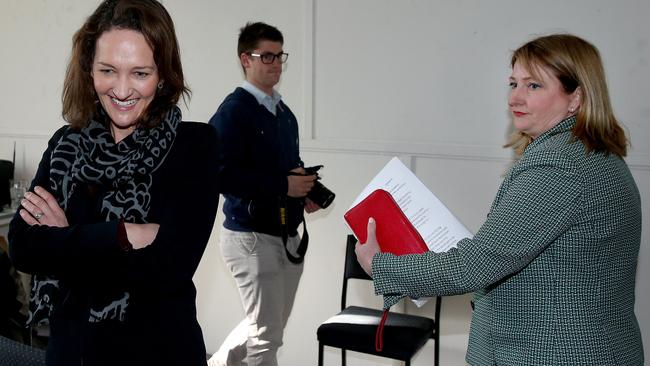 Mayo by-election Liberal candidate Georgina Downer (R) and Centre Alliance candidate Rebekha Sharkie are among 17 Super Saturday candidates who have declined to have their documents made public or complete a voluntary citizenship checklist. Picture: Calum Robertson.