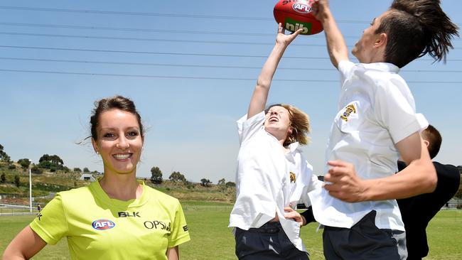 Eleni Glouftsis is an AFL umpire and school teacher. Picture: Nicole Garmston.