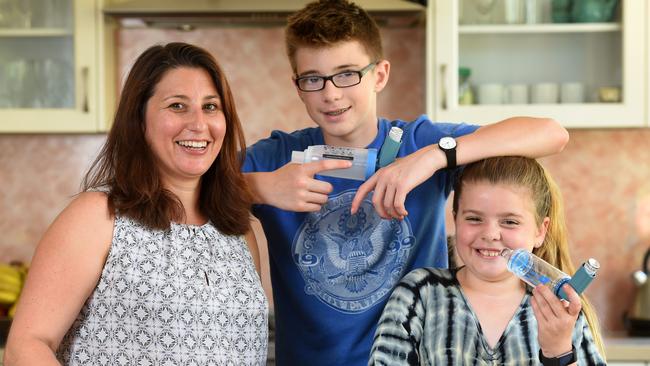 Helen West has an asthma plan for her kids Aidan, 13, and Ella, 10. Picture: KYLIE ELSE