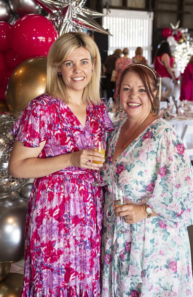 Mikaela Smith and Tracy Curless at the Pink High Tea fundraiser for Toowoomba Hospital Foundation at The Goods Shed, Saturday, October 12, 2024. Picture: Kevin Farmer