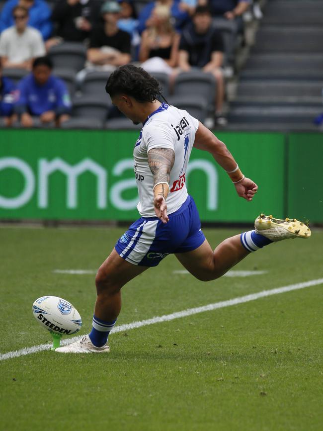 Cassius Tia has a shot at goal for Canterbury. Picture Warren Gannon Photography