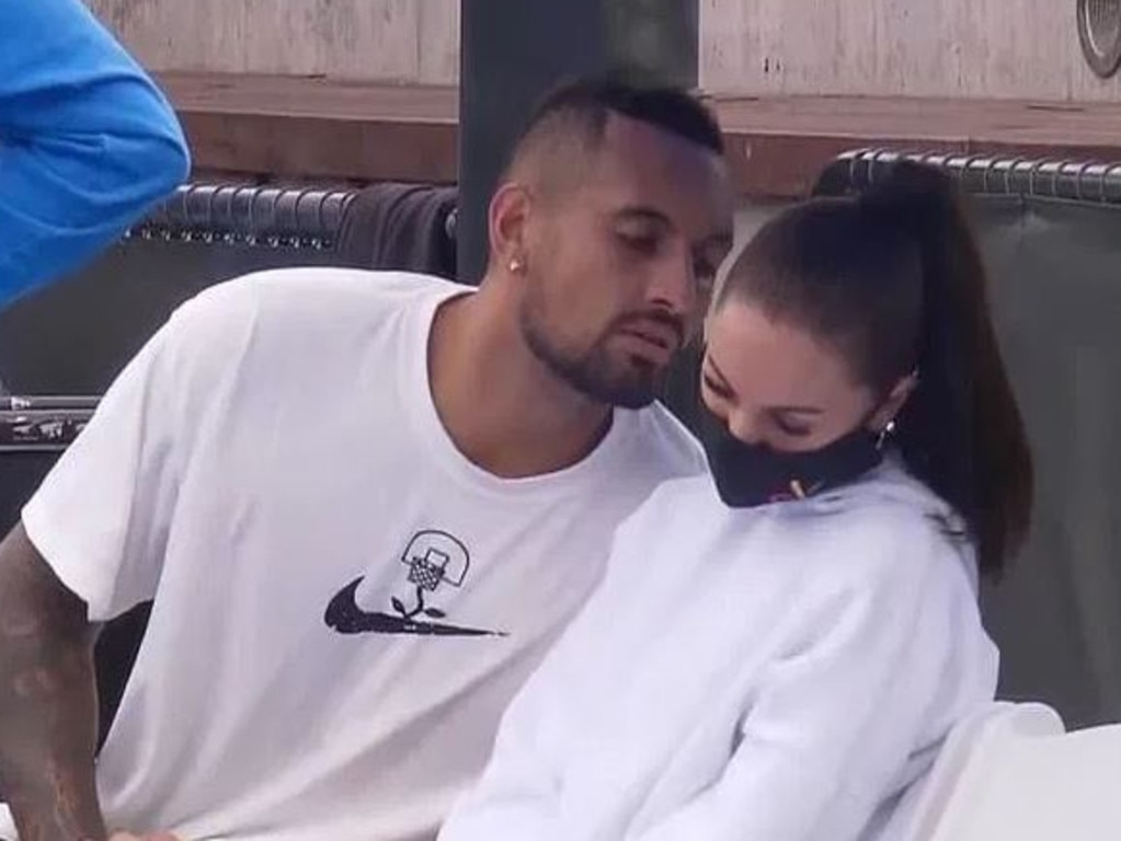 Nick Kyrgios has been spotted at the Australian Open with his girlfriend, spending Valentine's Day with Chiara Passari at Melbourne Park.