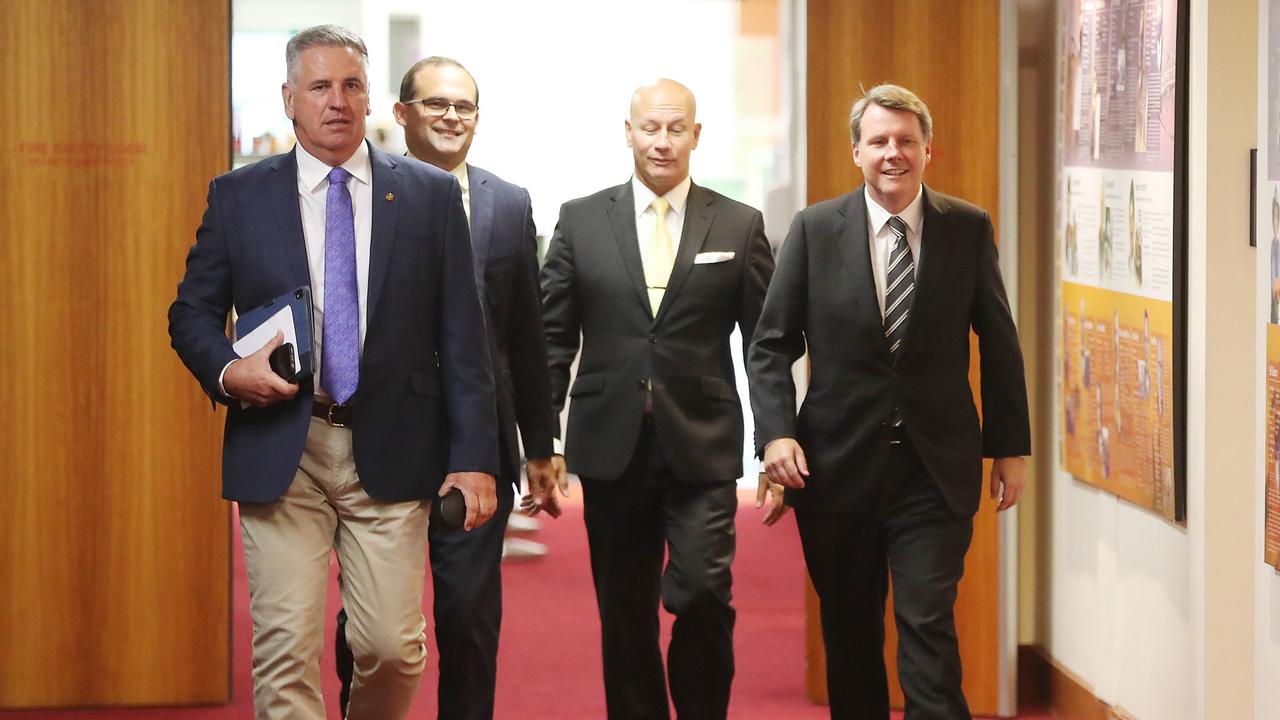 Deputy LNP leader contenders Dale Last, David Janetzki, Steve Minnikin, Christian Rowan arrive at the party room. Pic Peter Wallis