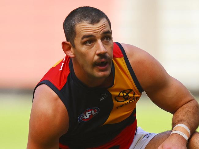 MELBOURNE, AUSTRALIA - JUNE 01: Taylor Walker of the Crows reacts during the round 12 AFL match between Hawthorn Hawks and Adelaide Crows at Melbourne Cricket Ground, on June 01, 2024, in Melbourne, Australia. (Photo by Morgan Hancock/AFL Photos/via Getty Images)