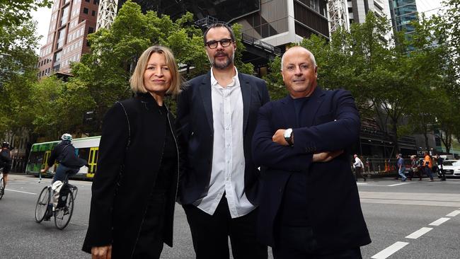 Restaurateur Chris Lucas (right) with chef Martin Benn and Vicki Wild . Picture: Aaron Francis/The Australian