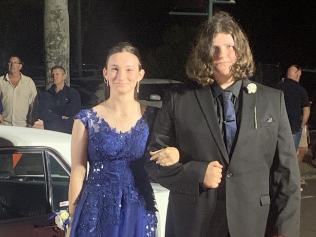 Lockie Weldon and Emma Bucholzaon the red carpet of the 2023 Xavier College School Formal at the Hervey Bay Boat Club