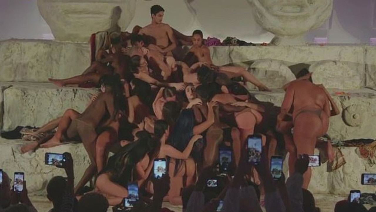 Lourdes Leon (centre, middle) participated in a simulated orgy at Art Basel in Miami. Picture: Instagram