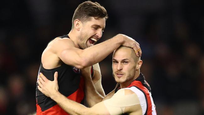 David Zaharakis celebrates a goal for the Bombers. Picture: Getty Images