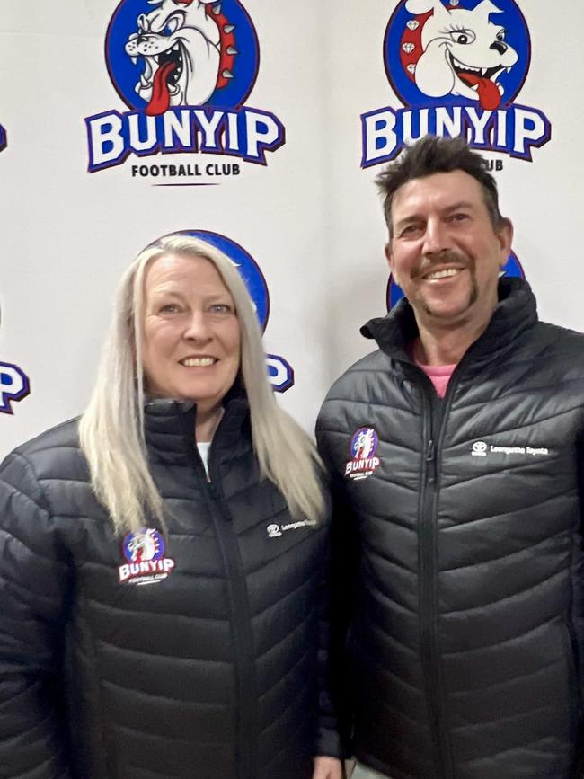 Cass Hackett, elected first female president of Bunyip Football Club, and Scott Squires elected vice president. Picture: Facebook