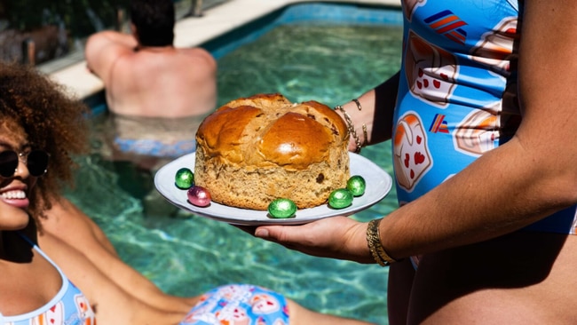 The German supermarket’s new take on the hot cross bun is a giant 550 grams, 633 per cent â€¯bigger than the classic fruit hot cross bun. Image: Aldi