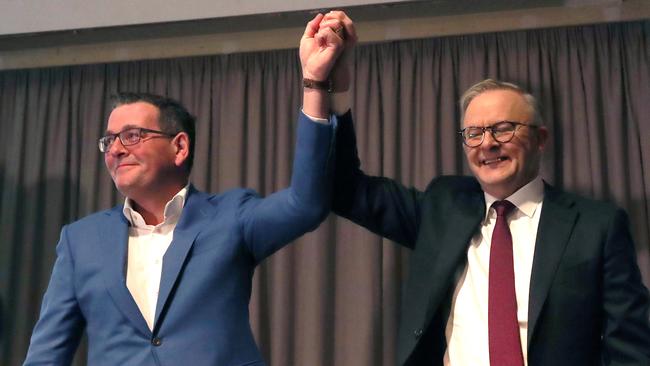 MELBOURNE, AUSTRALIA - NewsWire Photos, June 17, 2023.Premier Daniel Andrews and PM Anthony Albanese at the Victorian Labor Party conference at Moonee Valley Racecourse.  Picture: NCA NewsWire / David Crosling