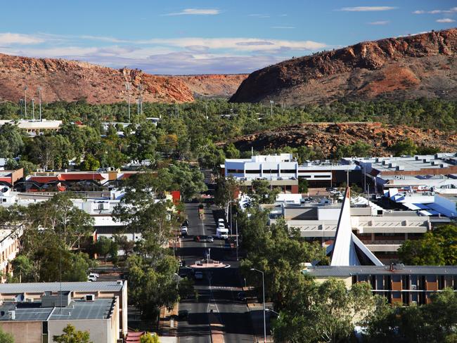 The town of Alice Springs below the MacDonnell Ranges. Picture: Supplied