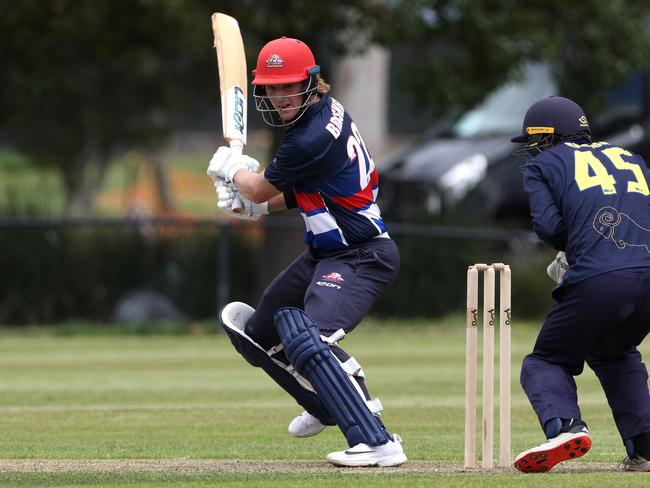 Victorian Premier Cricket: Footscray v Ringwood: Dylan Brasher of Footscray batting on Saturday 5h of November, 2022 in Footscray, Victoria, Australia.Photo: Hamish Blair