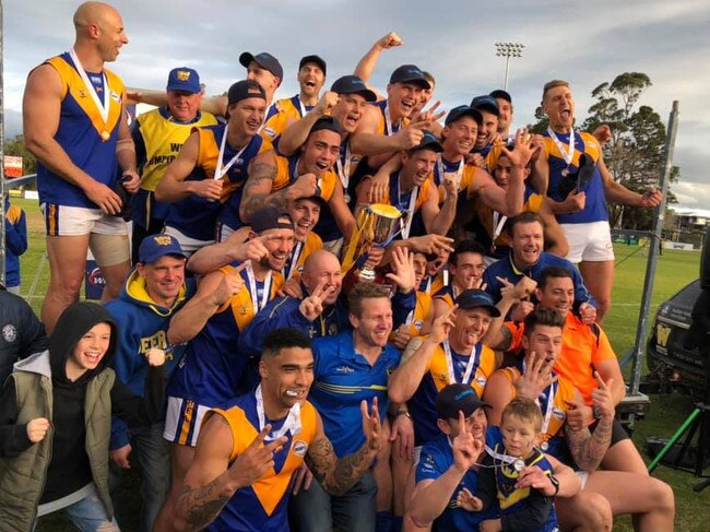 A familiar sight. Deer Park celebrates a seventh consecutive WRFL Division 1 flag. Picture: Deer Park Facebook