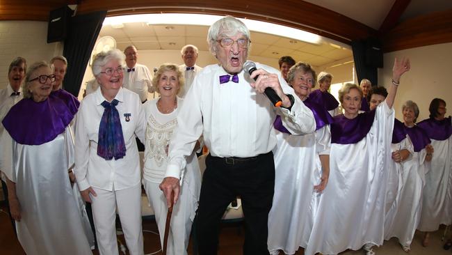 93 year old David Hall who gives a great rendition of 'Hello Dolly" with the Choir at Lady Small Haven Village. Photograph: Jason O'Brien