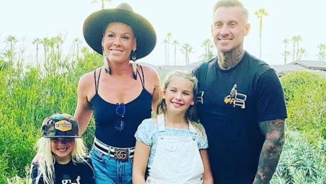 Pink with her family - hubby Carey, daughter Willow and son Jameson. Image: Supplied