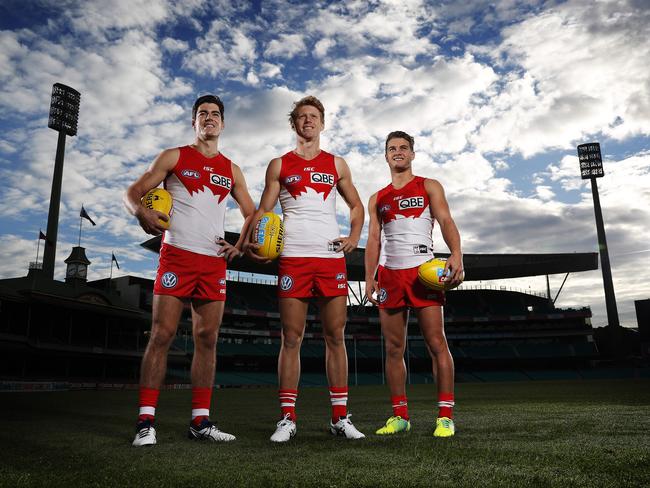 George Hewett, Callum Mills and Tom Papleymade their AFL debut together in Round 1, 2016 against Collingwood at the SCG. Picture. Phil Hillyard