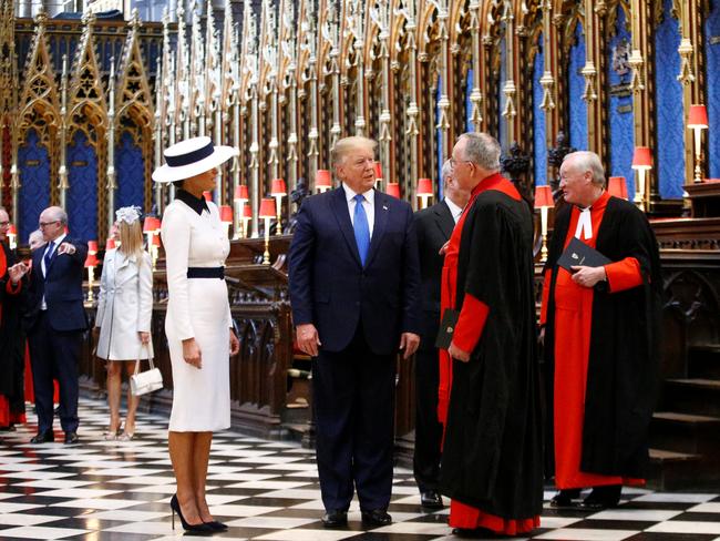 Donald and Melania Trump are shown around Westminster Abbey by the Dean of Westminster, John Hall. Picture: Getty Images