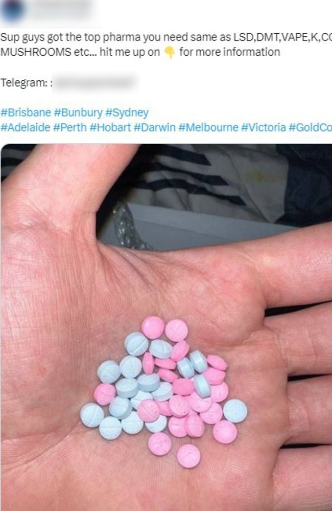 Vapes and various illicit drugs are being sold through social media platforms. Picture: Twitter,